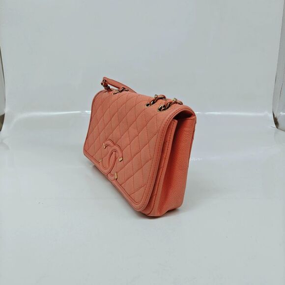 Chanel Women Cc Filigree Small Flap Caviar Leather Crossbody Bag Pink - Picture 2 of 9